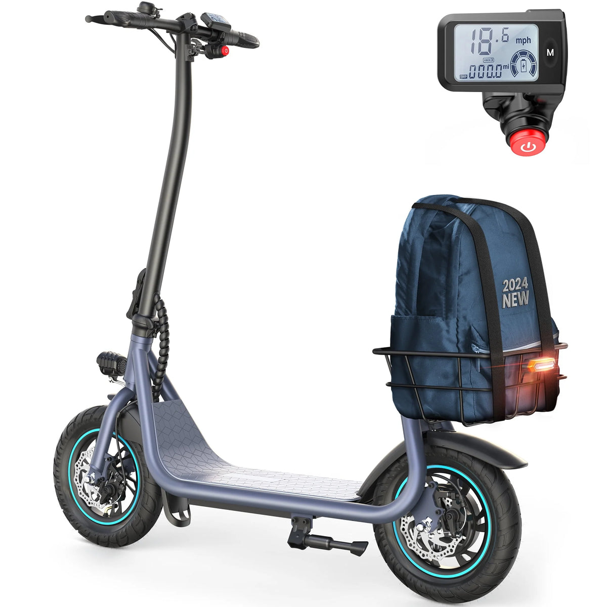 550W 12 inch Electric Scooter with Basket and Wide Deck Y42185