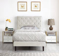 Gray Twin Upholstered Platform Bed Frame with Adjustable Headboard E606