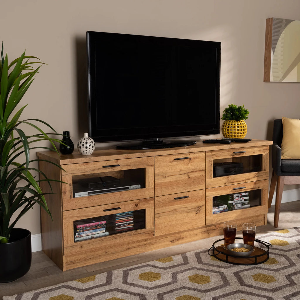 Oak Brown Finished Wood 2-Drawer TV Stand C570
