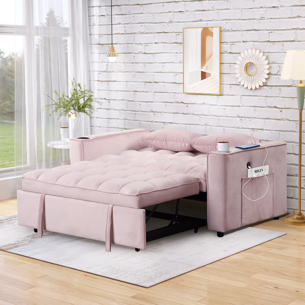 Convertible Sleeper Sofa Bed with Cup Holder and USB Charging Ports P7290