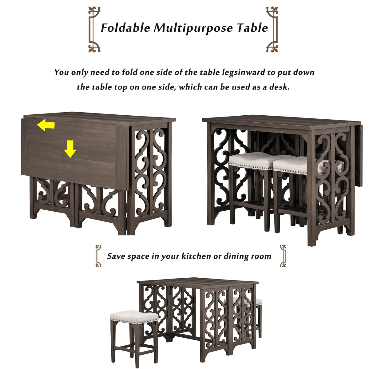 3-Piece Solid Wood Counter Height Dining Set with 2 Saddle Stools Q3491