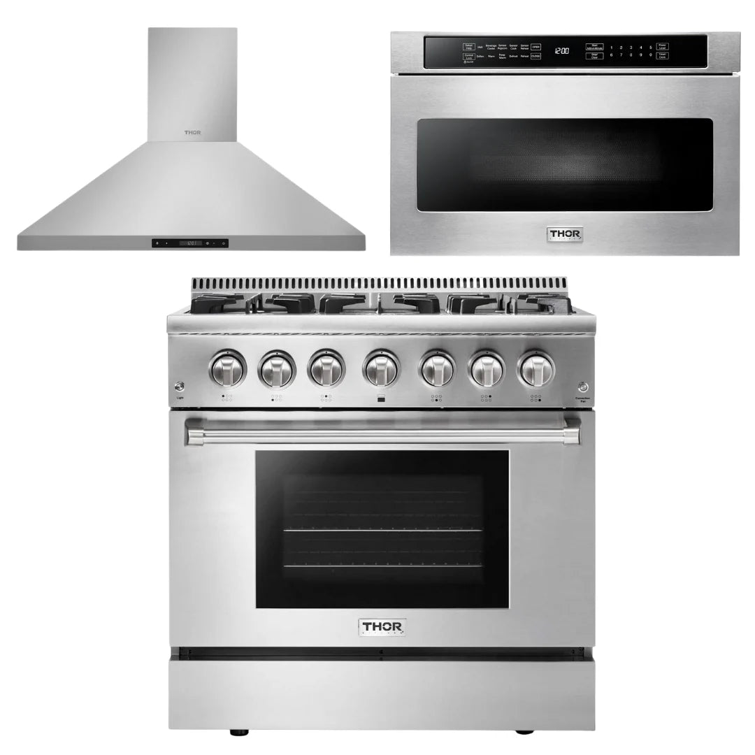 36 Dual Fuel Range, Range Hood, Microwave S5342
