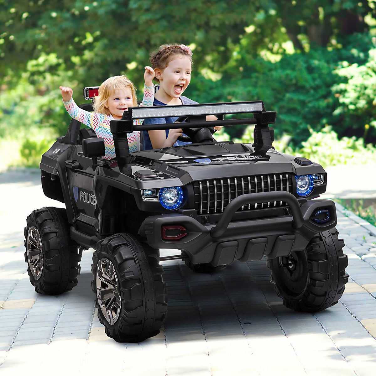 Black 2-Seater 12V Ride on Police Car A220543