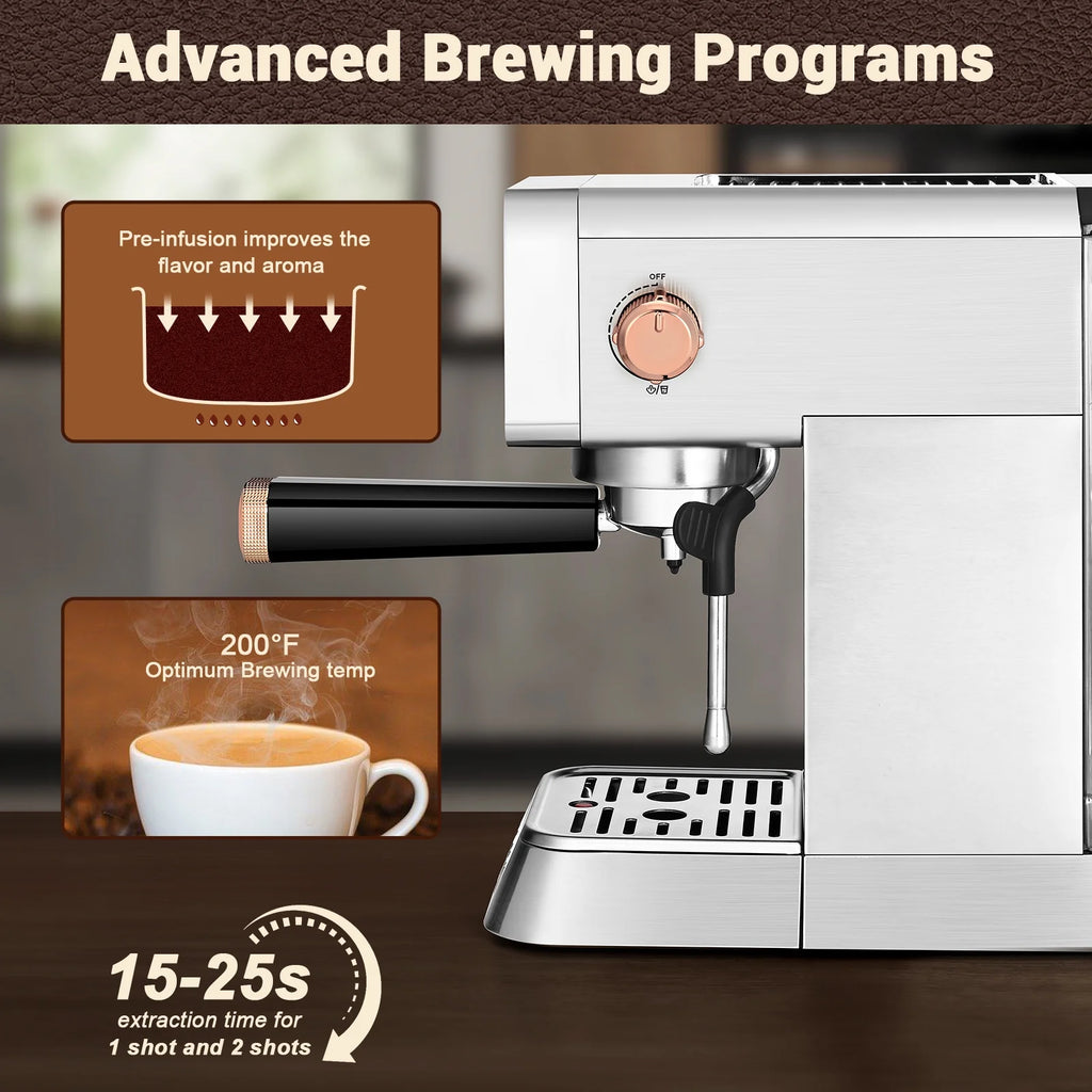 20 Bar Espresso Machine with Milk Frother, Stainless Steel, 37 fl.Oz, 1400W X727153