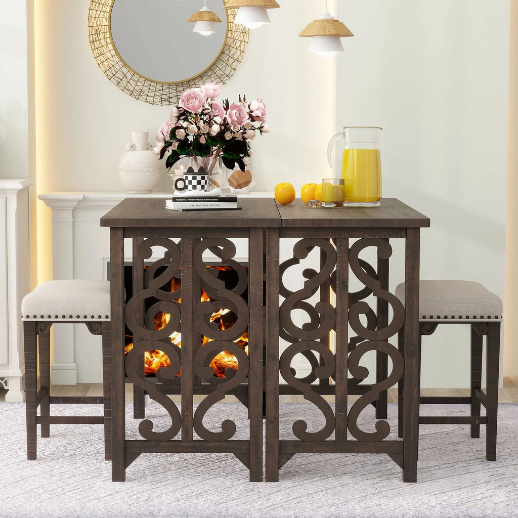 3-Piece Solid Wood Counter Height Dining Set with 2 Saddle Stools Q3491