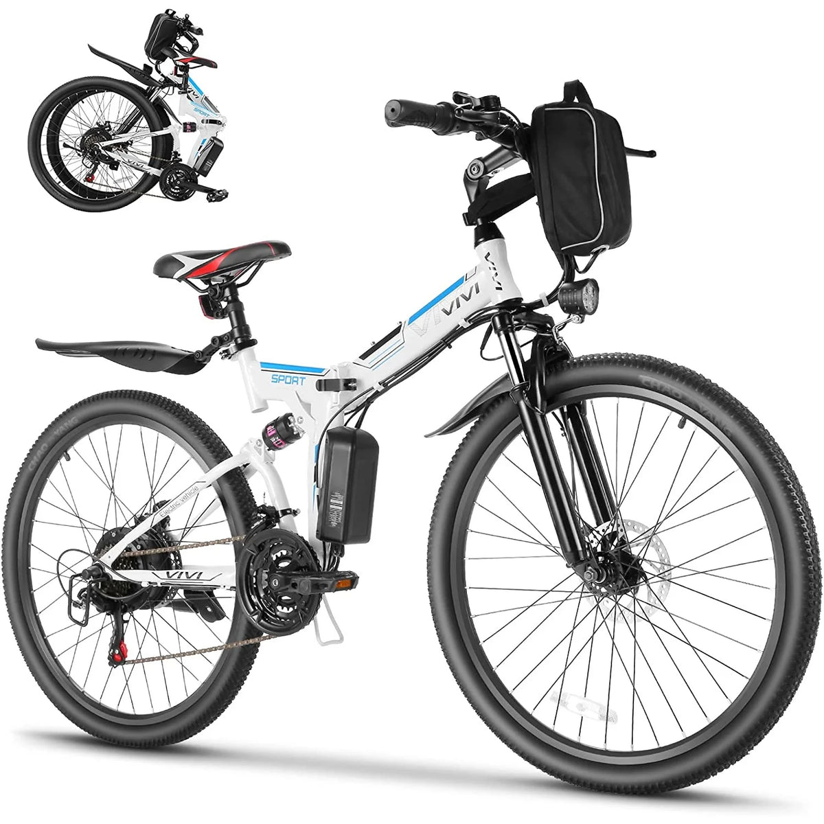 26'' Folding Electric Mountain Bike 500W 21 Speed 48V Removable Battery P558643