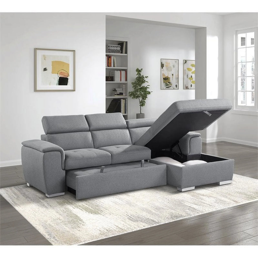 Gray 2-Piece Fabric Sectional with Pull-Out Bed N3457