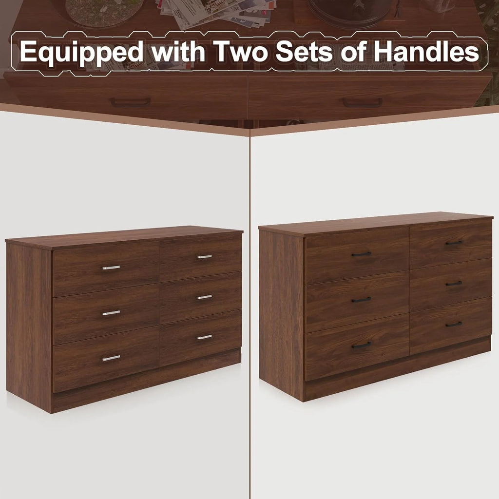Black 6 Drawer Wood Double Dresser A1376