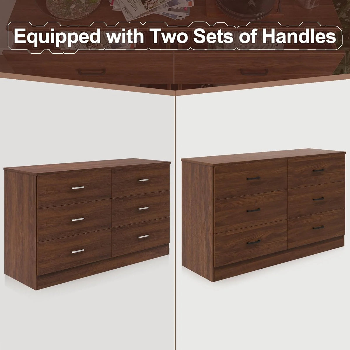 Black 6 Drawer Wood Double Dresser A1376