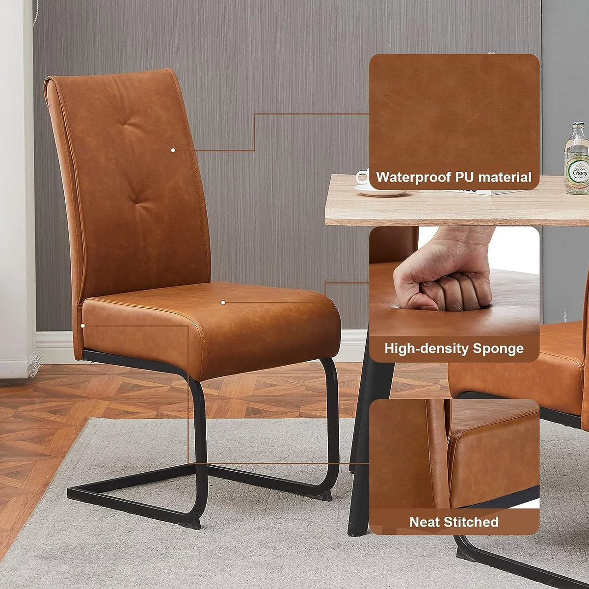 High Back Dining Chairs Set of 2 Brown V5449