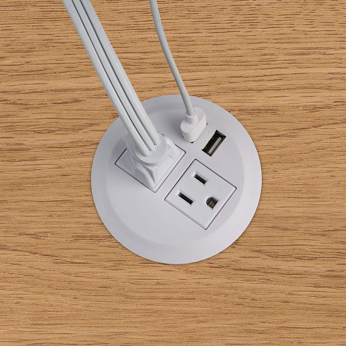 White Power Grommet with 2 AC Outlets 2 USB Ports B9162
