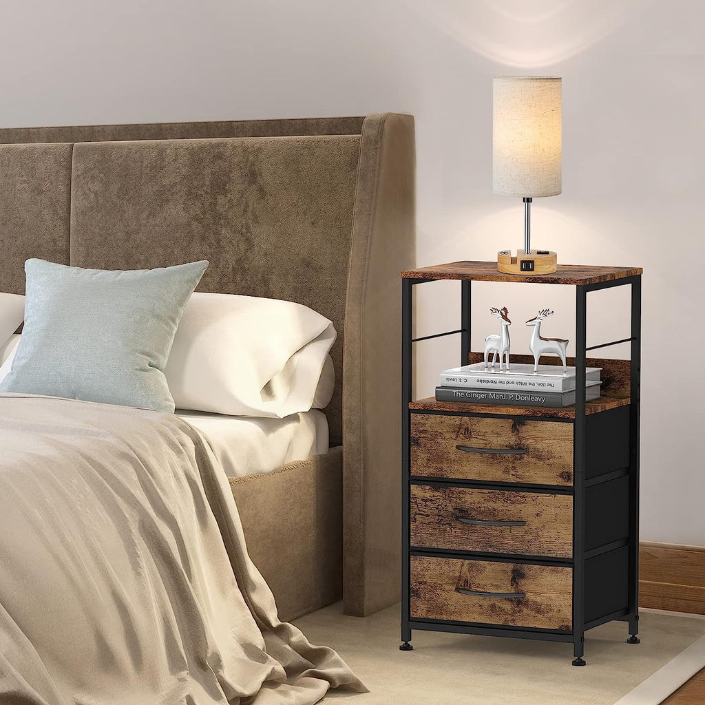 Brown 3 Drawer Wood Nightstand J7386