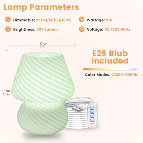 Mushroom Small Bedside Table Lamp with 3 Temperature LED Bulb P747