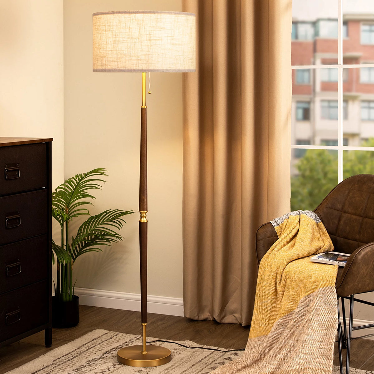 62 inch Mid-Century Modern Floor Lamp with Chain Switch R82043