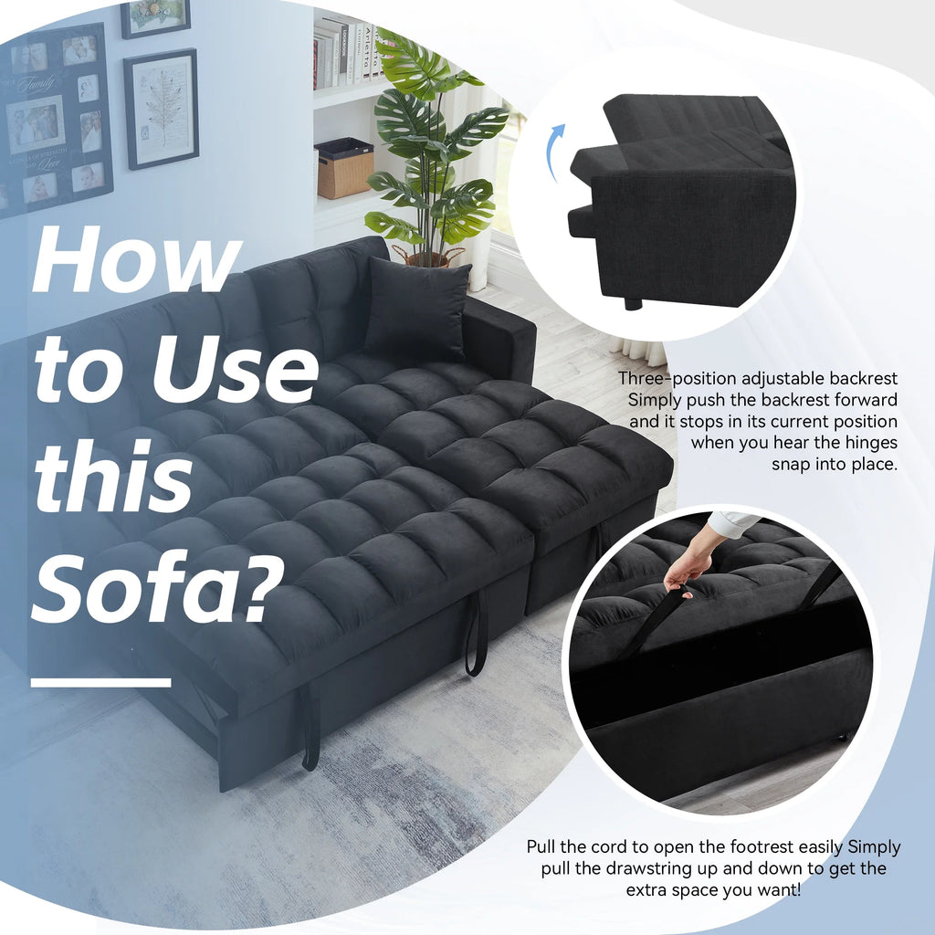 Velvet L Shaped Sleeper Sofa with Storage Chaise N420