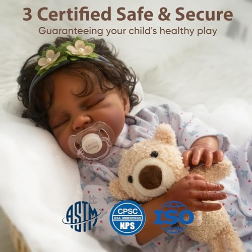 Black 20-Inch Sleeping Newborn Baby Dolls with Weighted Cloth Body and Curly Hair G296