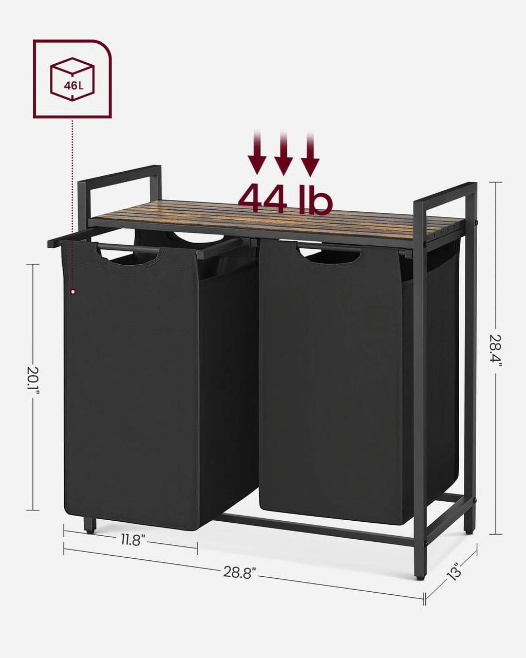 2 Section Laundry Hamper with Shelf V2488