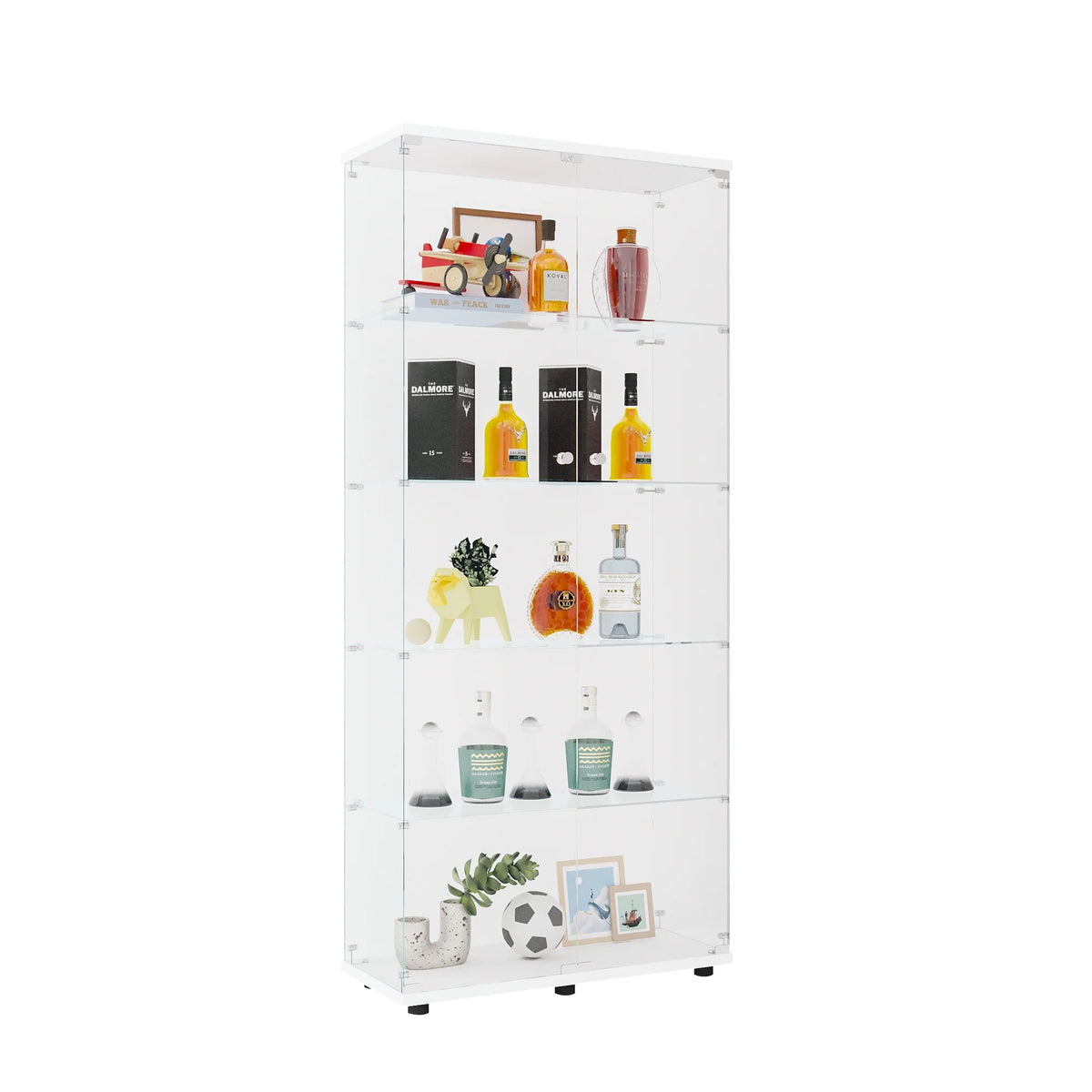 White 5-Shelf Glass Display Cabinet with Two Door B412