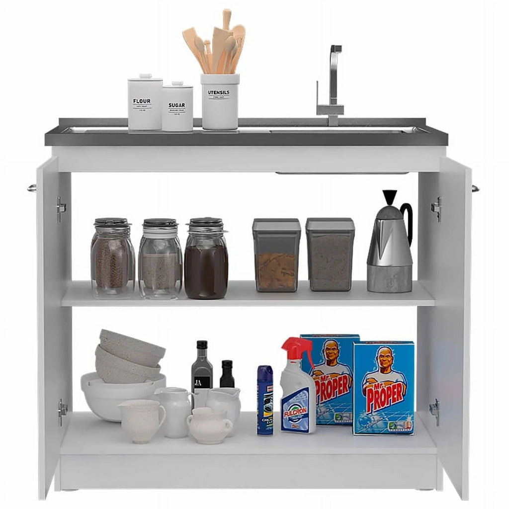 White Modern Engineered Wood Utility Sink with Cabinet N3871