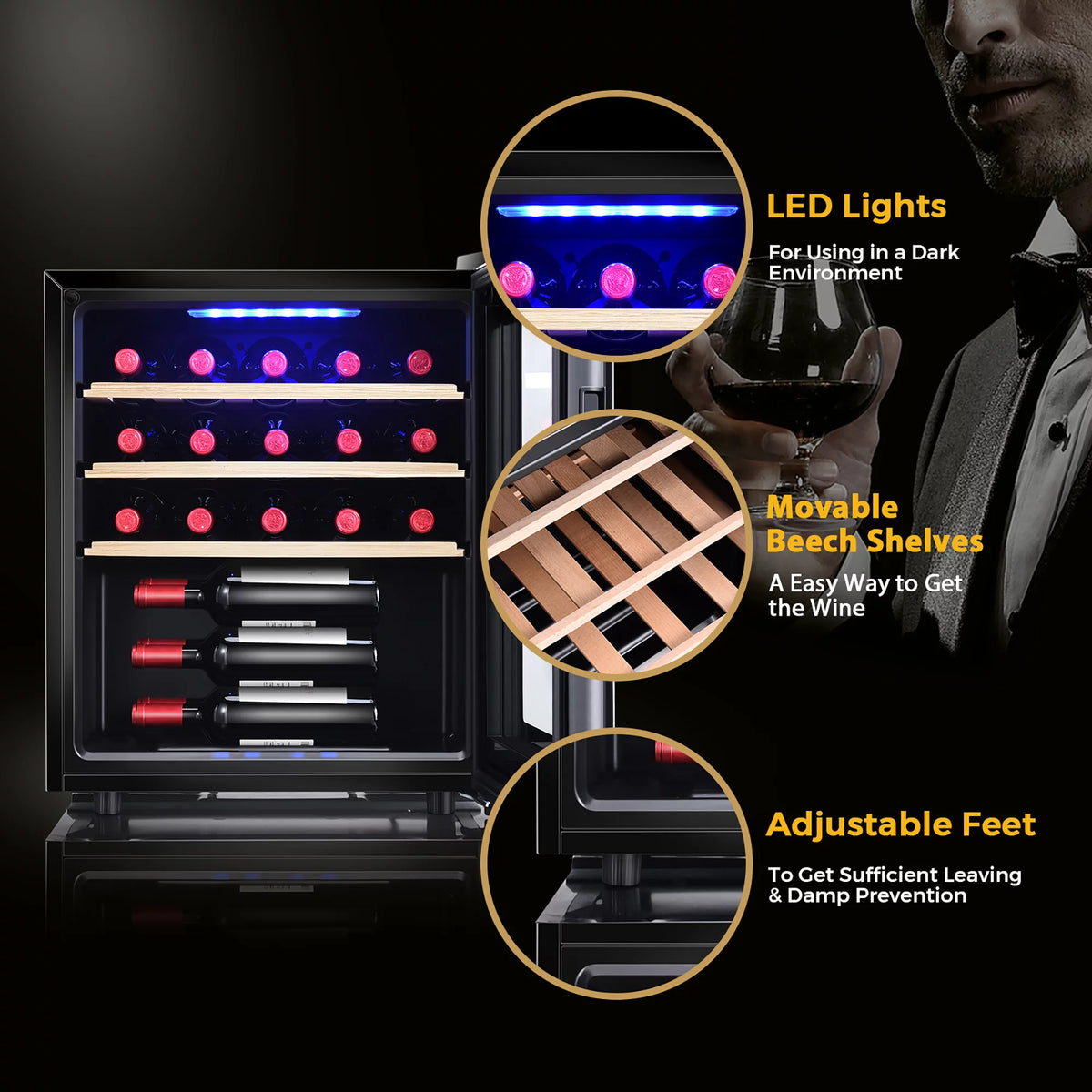 21 Bottle Compressor Wine Cooler Refrigerator Black Y638