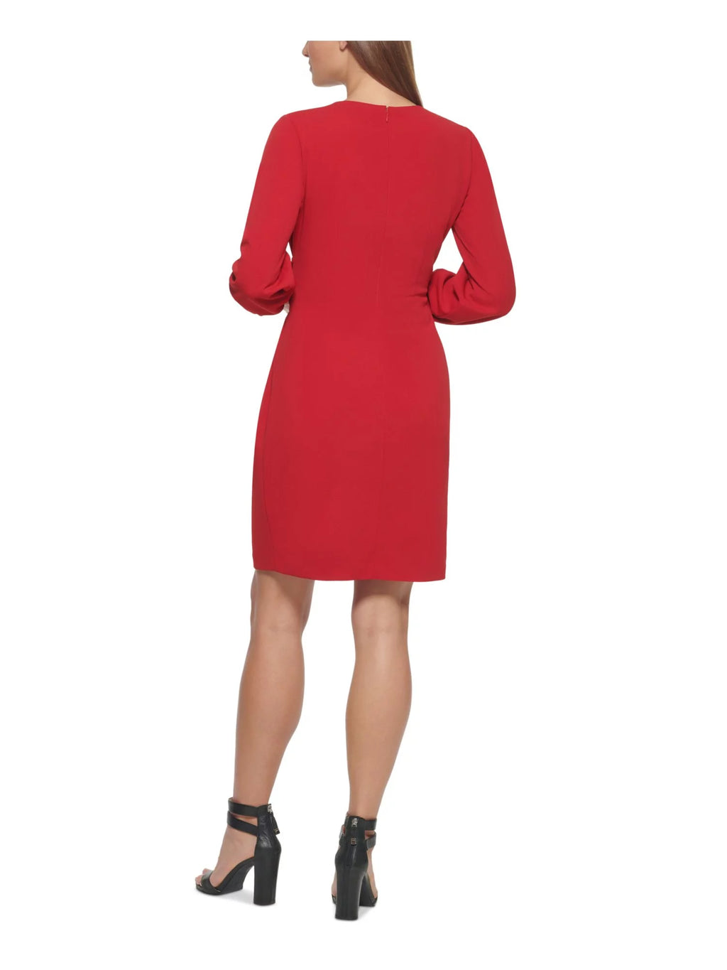 Red Long Sleeve Faux Wrap Dress S13692