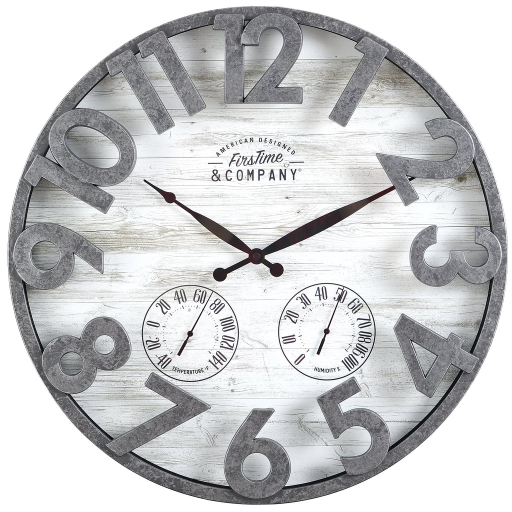 Dark Silver Shiplap Outdoor Wall Clock F23218