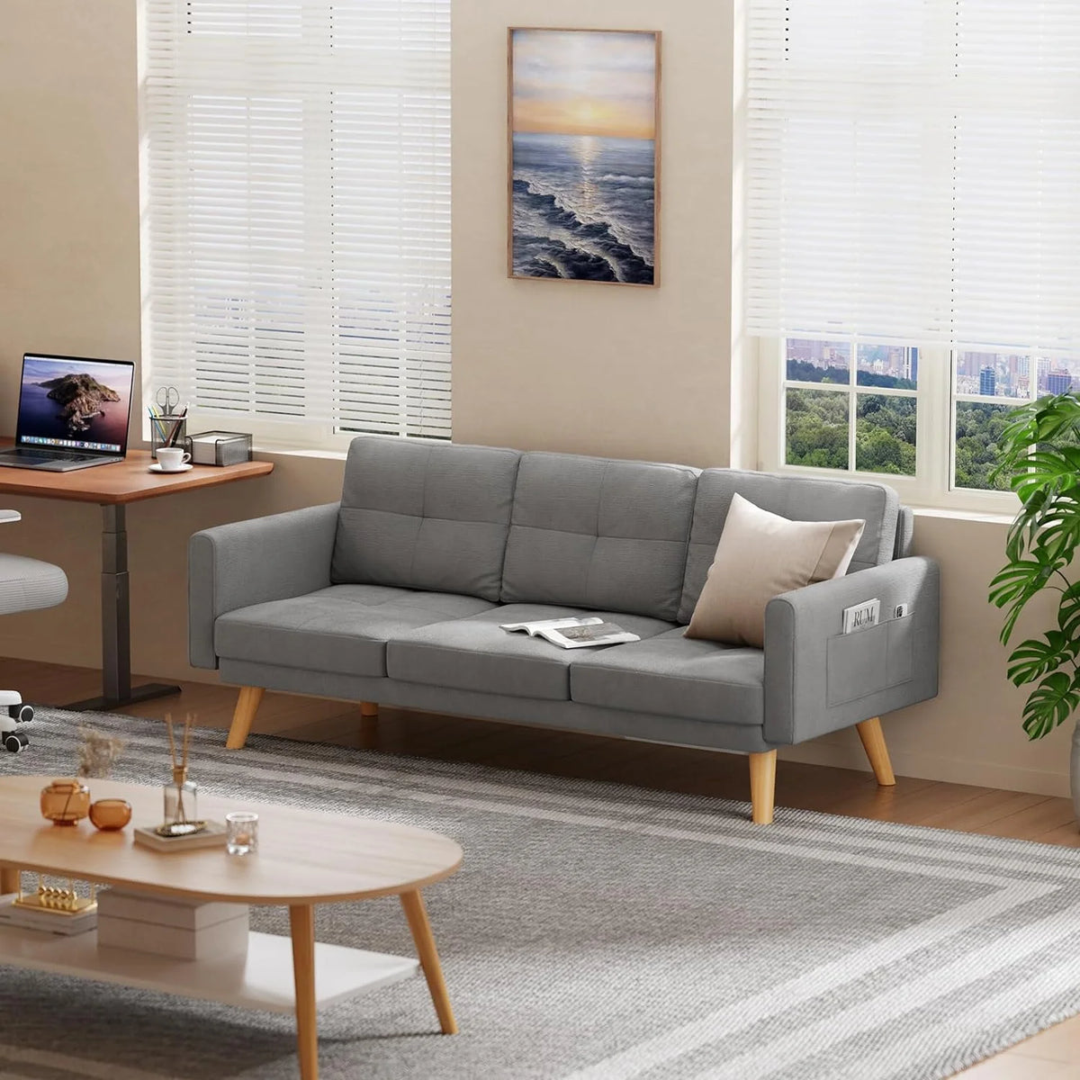 Gray 2-Seater Sofa with 3 Pillows L95336