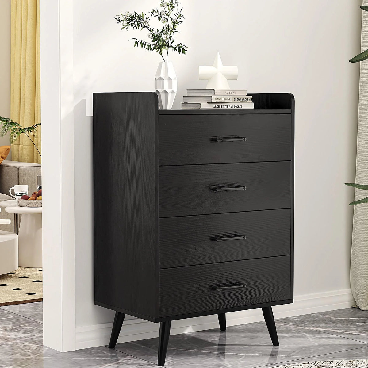 Black 4 Drawer Wood Dresser T2139