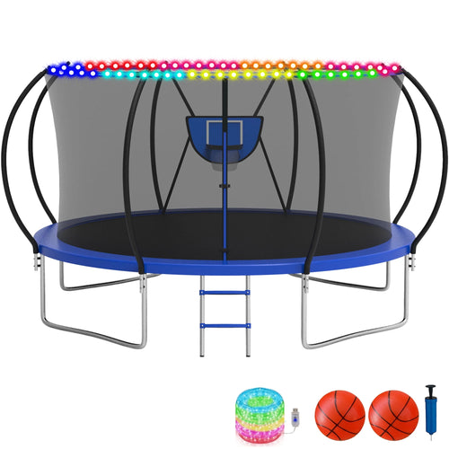 10FT 12FT 14FT 16FT Trampoline with Basketball Hoop & Light U788380