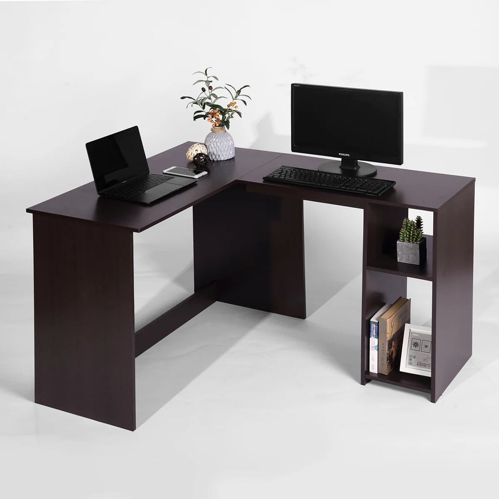 Brown L-Shaped Corner Desk with 2 Shelves T574515