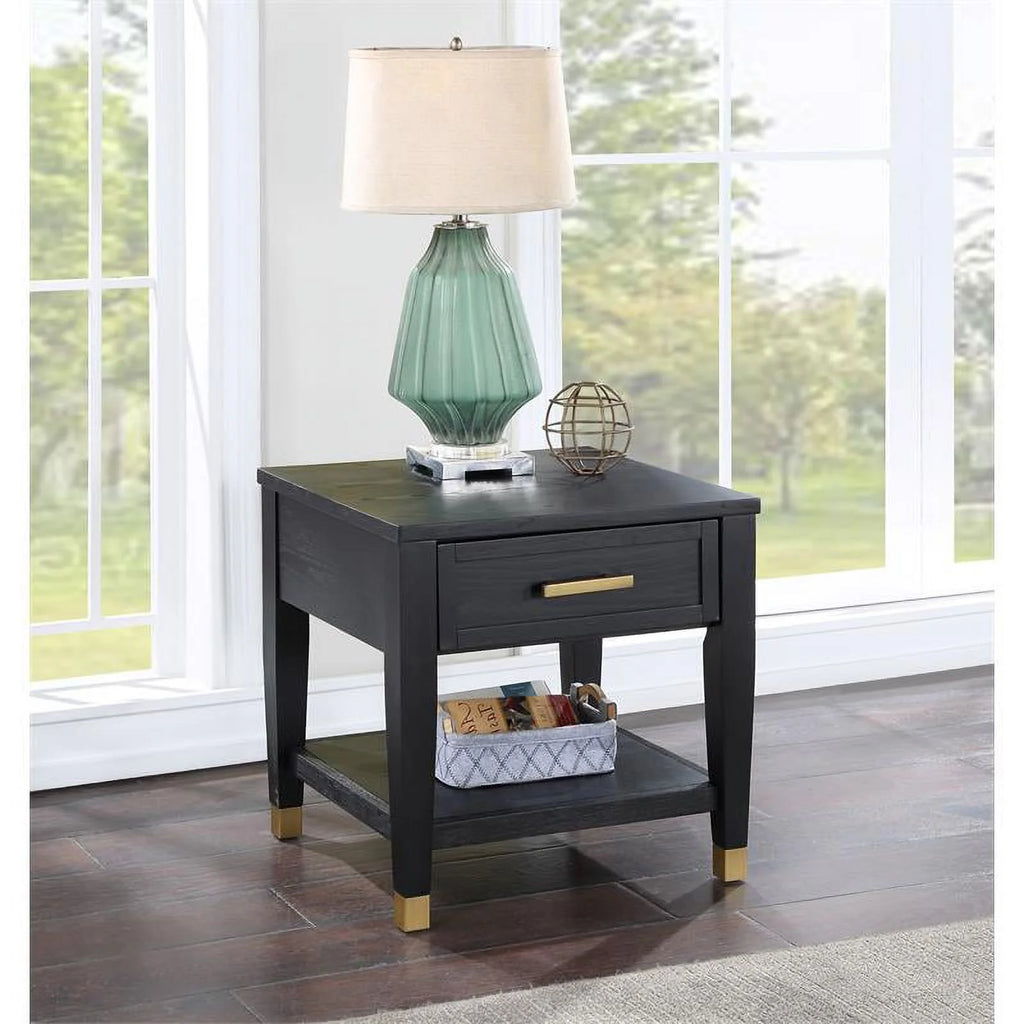 Rubbed Charcoal Wood 1-drawer End Table V26340