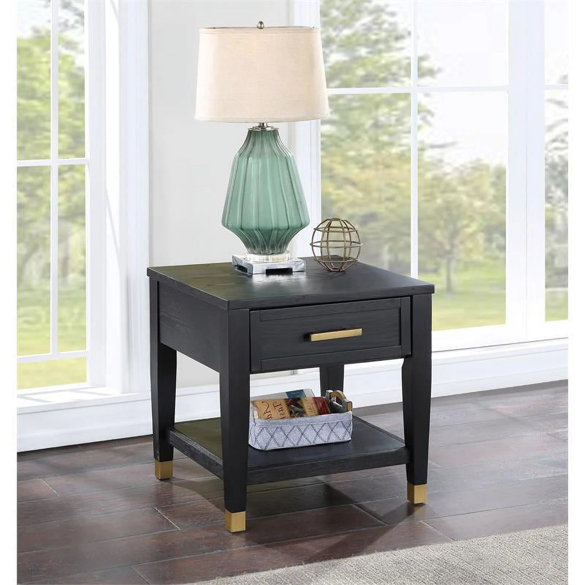 Rubbed Charcoal Wood 1-drawer End Table V26340