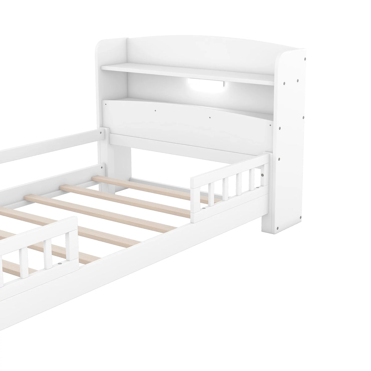 Twin Size Wood Platform Bed with Storage Headboard and Guardrail L757202
