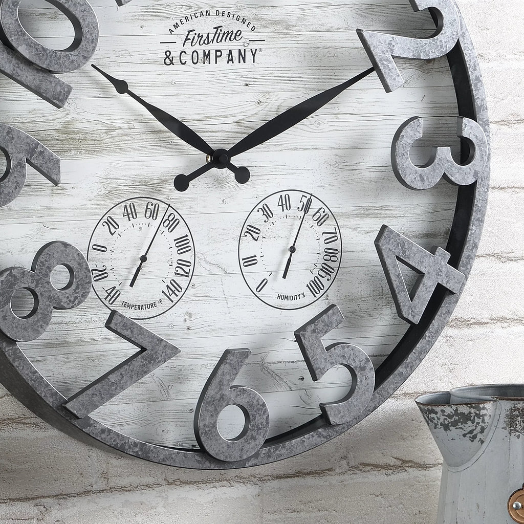 Dark Silver Shiplap Outdoor Wall Clock F23218