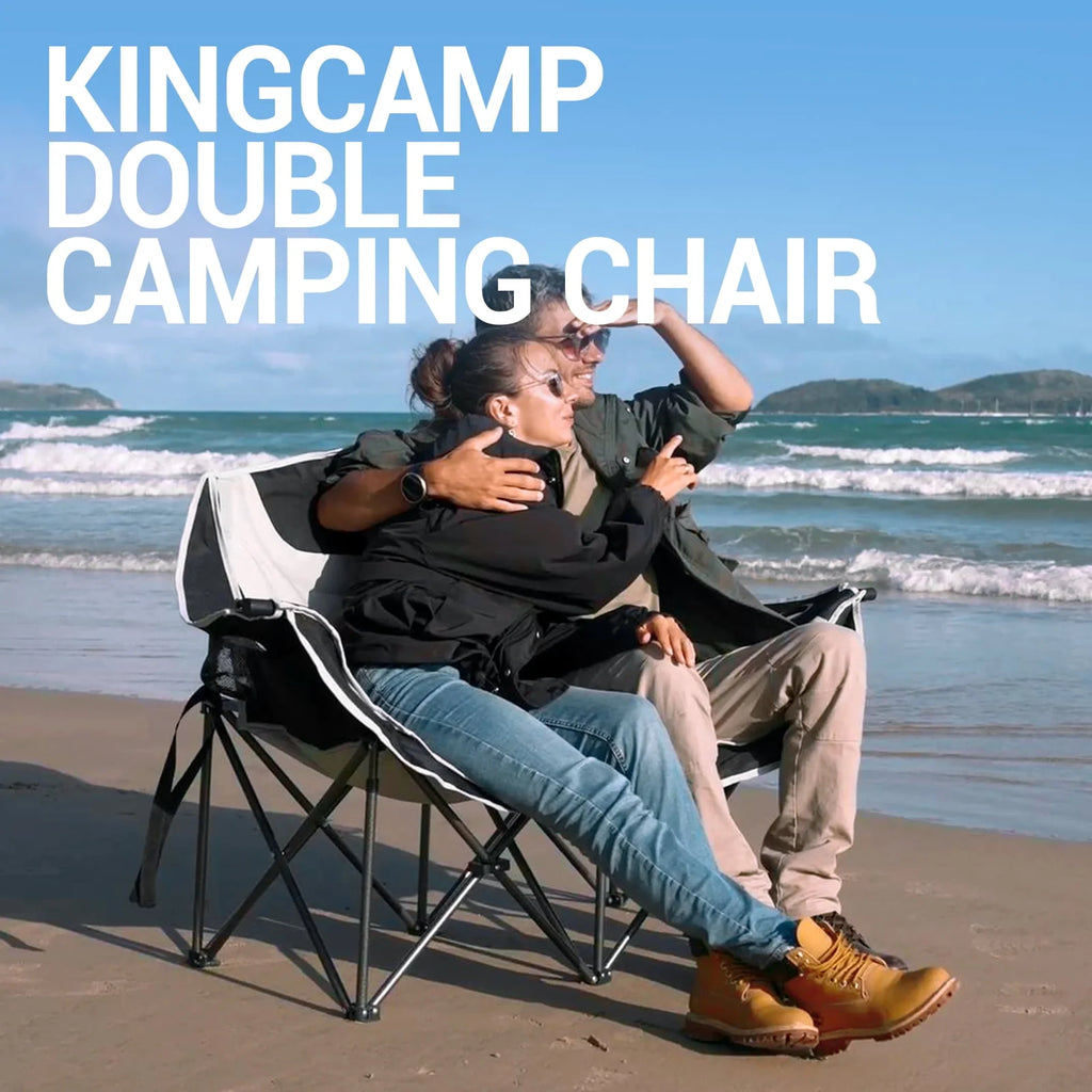 Kingcamp Loveseat Camping Chair for Adult Double Camping Chair Folding Chair for Two People Heavy Duty Support Up to 440 lbs（Black） O2502