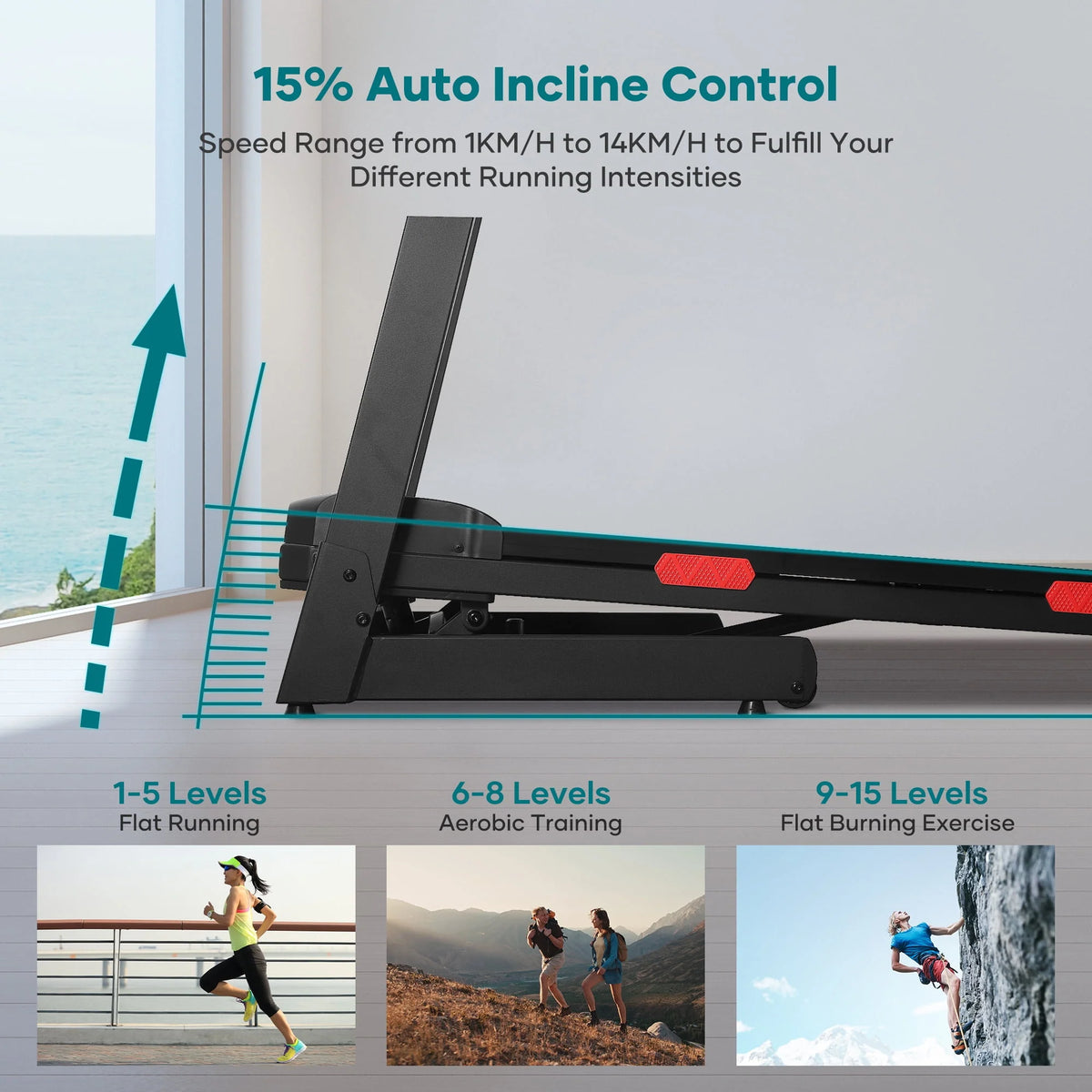 17 Wide Electric Folding Treadmill with Auto Incline W34770