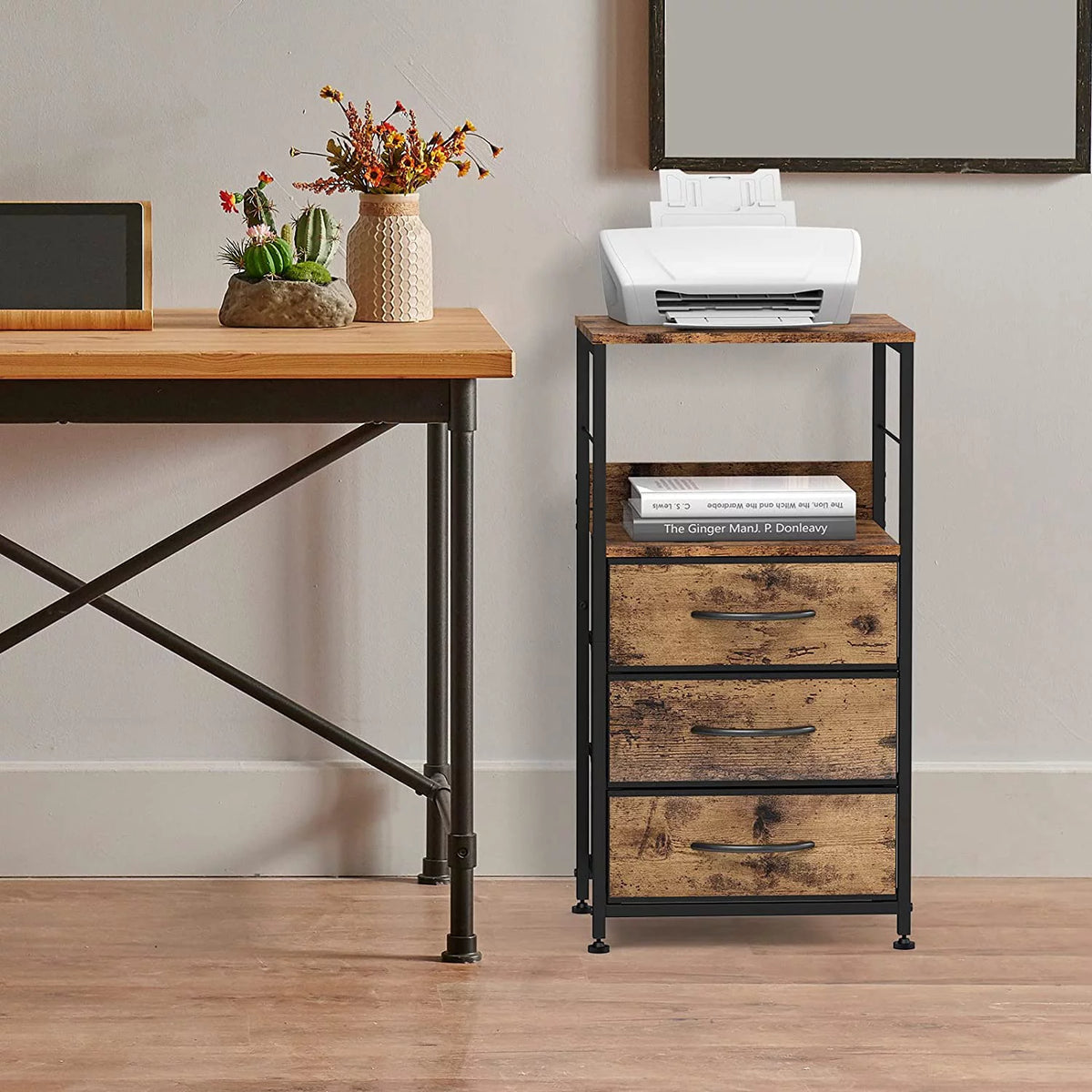 Brown 3 Drawer Wood Nightstand J7386