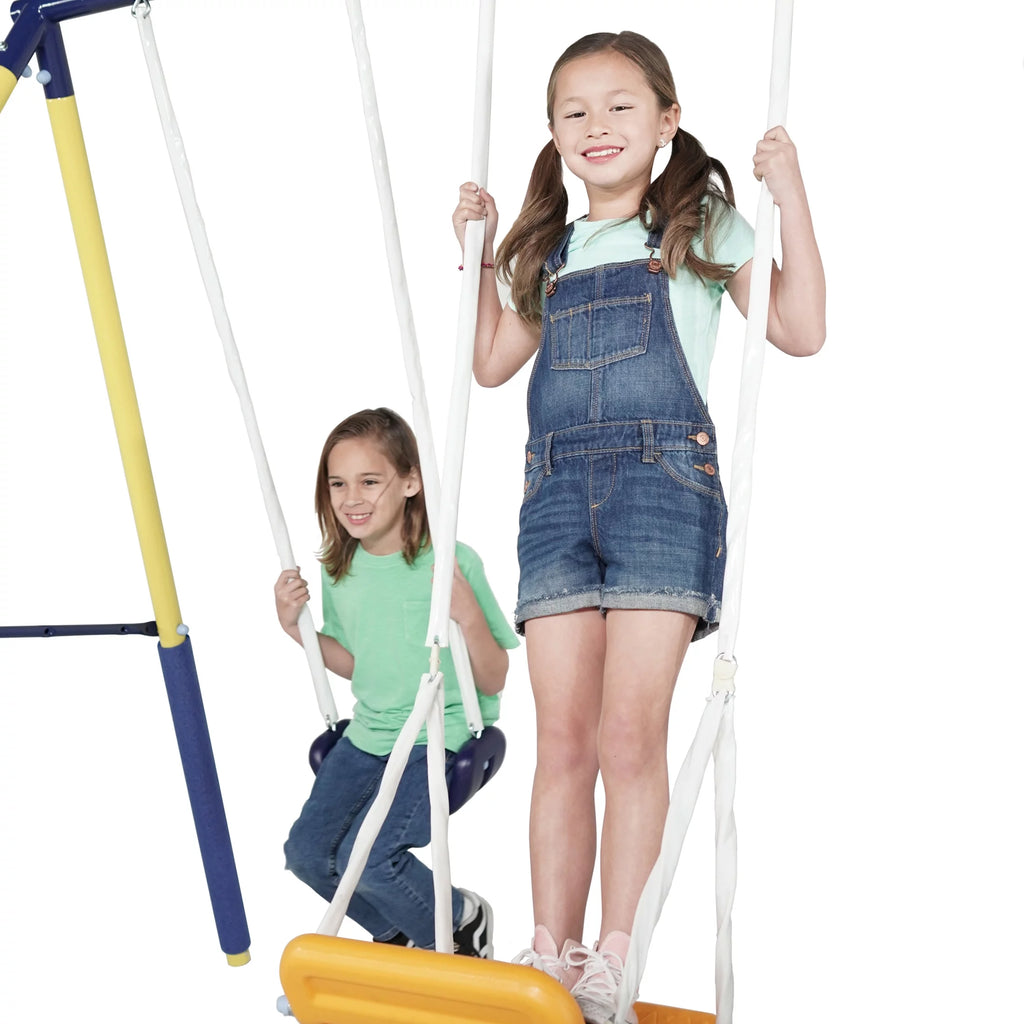 Metal Swing Set with Teeter-Totter and Double Wall Slide W121337