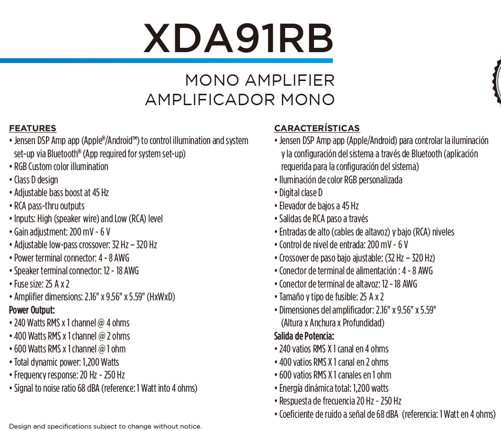 Class-D Mono Amplifier with 240 Watts x 1 RMS S155234