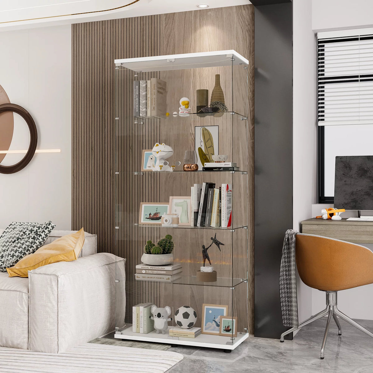 White 5-Shelf Glass Display Cabinet with Two Door B412