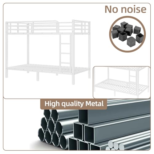 Twin XL Over Twin XL Black Metal Bunk Bed Frame with Ladder & Guardrail D5498