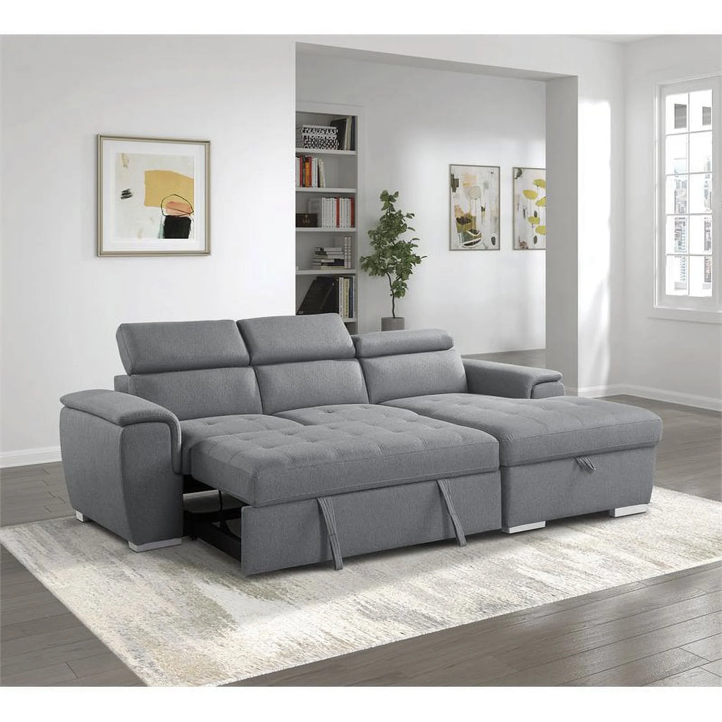 Gray 2-Piece Fabric Sectional with Pull-Out Bed N3457