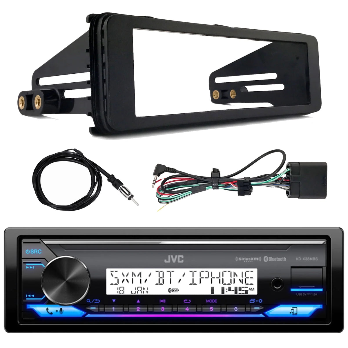 Single DIN Marine Bluetooth USB AUX AM/FM Radio Stereo Receiver B5649