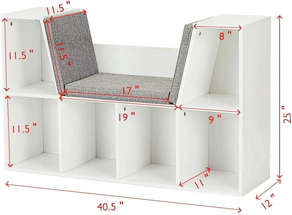 Kids Bookcase with Cushioned Reading Nook L6601