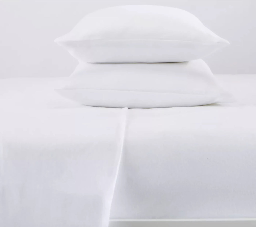 4 Piece 100% Cotton Flannel Queen Size White Bed Sheet Set H9745