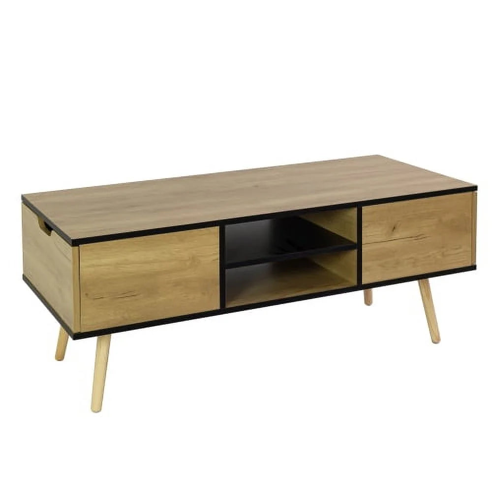 Black and Brown Coffee Table with Open Storage Shelf L439