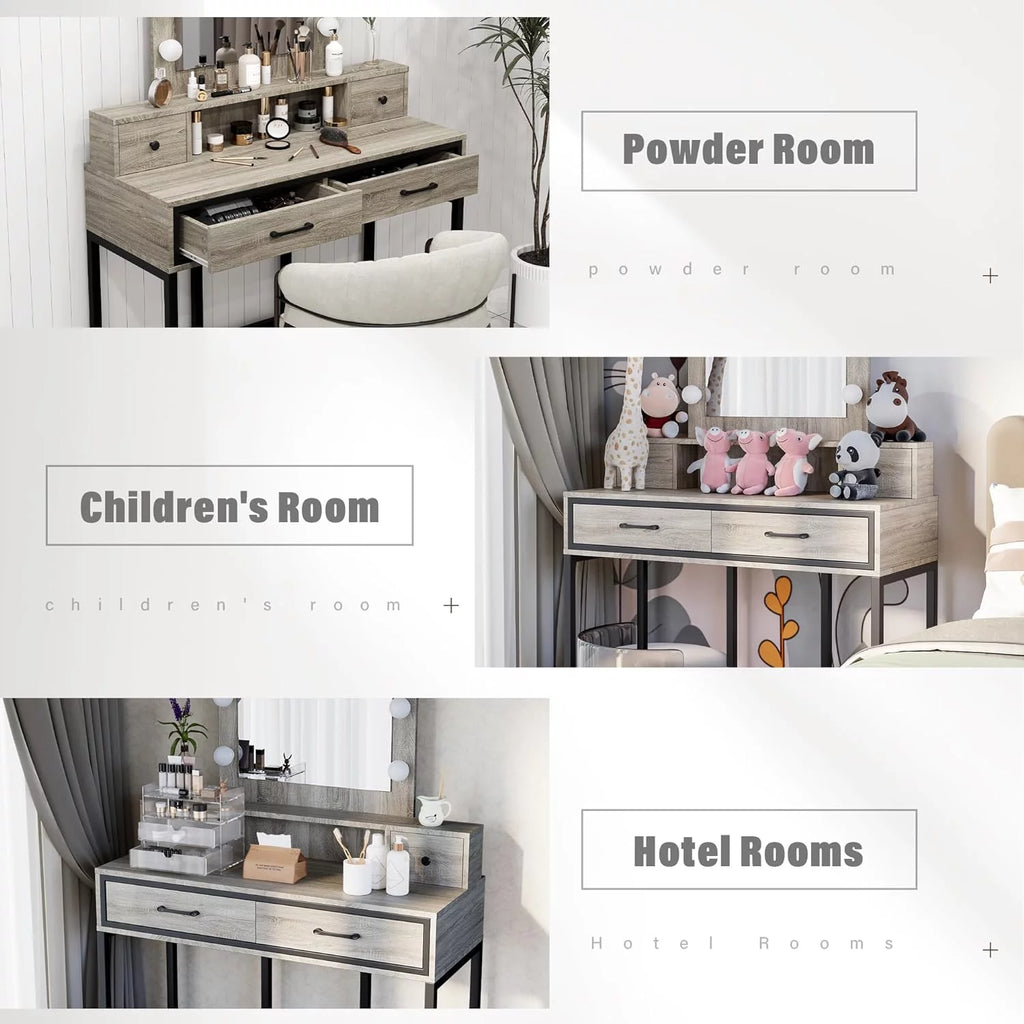 Grey Makeup Vanity Table with 4 Drawers Y560
