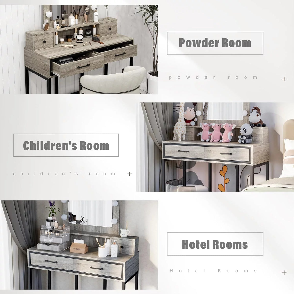 Grey Makeup Vanity Table with 4 Drawers Y560