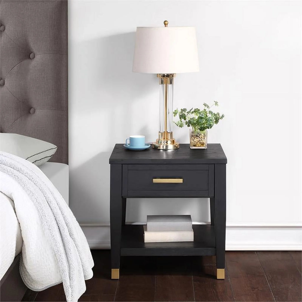 Rubbed Charcoal Wood 1-drawer End Table V26340