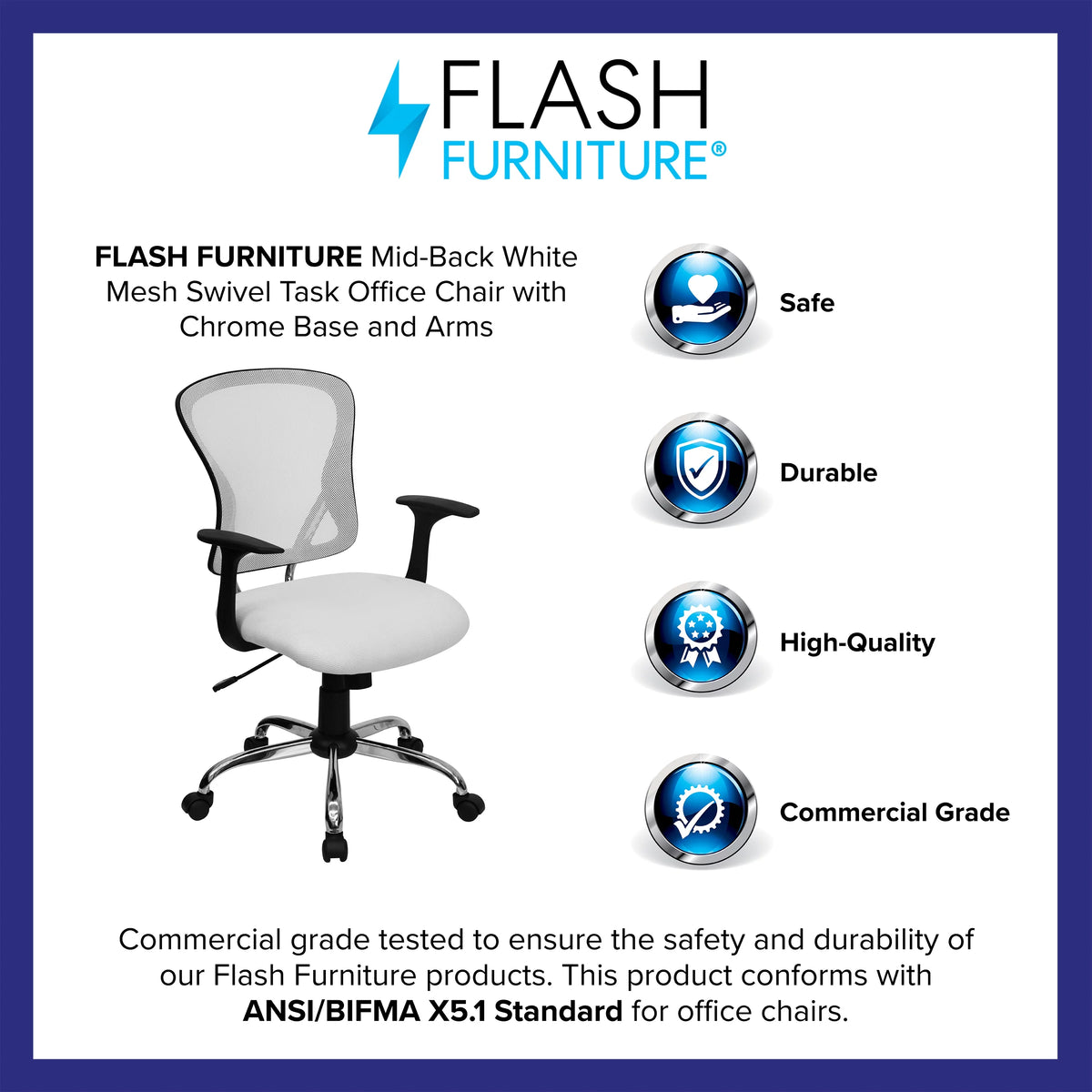 White Mesh Swivel Task Office Chair with Chrome Base and Arms D912819